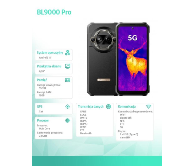 Blackview BL9000 Pro 5G 12/512GB 8800mAh czarny 120Hz FLIR - 1258570 - zdjęcie 7